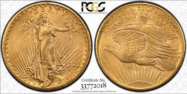 1908 $20 No Motto MS64