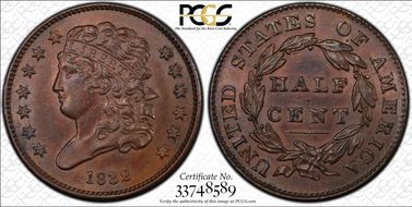 1832 1/2C C-1 MS62BN