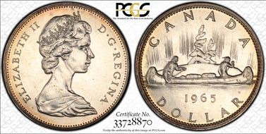 1965 S$1 Type 1 Sm Beads, Pt 5 MS65