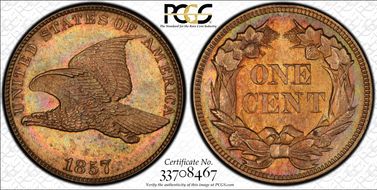 1857 1C Flying Eagle MS63