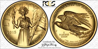 2015-W $100 High Relief  First Strike .9999 Fine Gold MS70