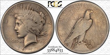 1921 $1 High Relief, Peace N1