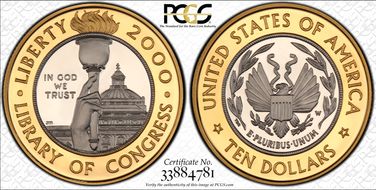 2000-W $10 Library of Congress Bimetallic PR69DCAM