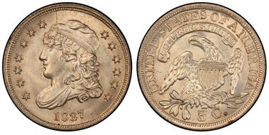 1837 H10C Capped Bust, Large 5C MS66+