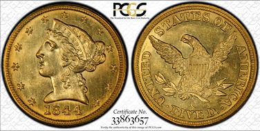 1844-C $5 MS62+