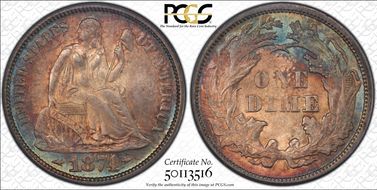 1874 10C Arrows MS65