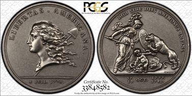 (1776) AR Medal Libertas Americana Paris Mint 1980s Rstrk MS62