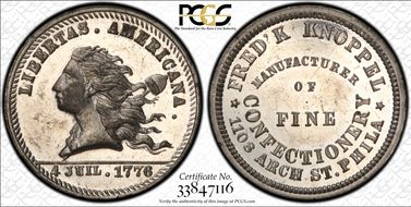 (1876) Token Pa-Ph 210 White Metal Frederick Knoppel MS63