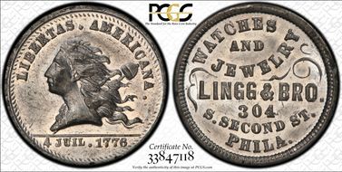 (1876) WM Tkn Rulau Pa-Ph 234 Lingg & Bro. MS63