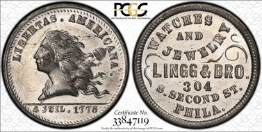 (1876) WM Tkn Rulau Pa-Ph 234 Lingg & Bro. MS64