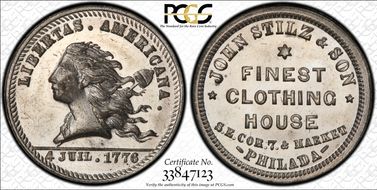 (1876) Token Pa-Ph 760 White Metal John Stilz & Son MS64