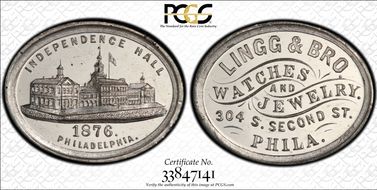 (1876) Token Pa-Ph 246 White Metal Lingg & Bro. MS64
