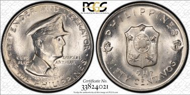 1947-S 50C Douglas MacArthur KM-184  Ag MS64