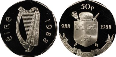 1988 50p Dublin Millennium PR68DCAM