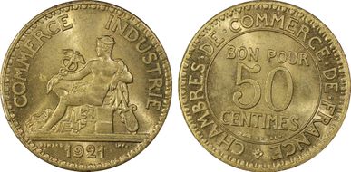 1921 50C Gad-421 F-191 MS65