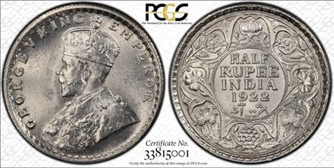 1922(C) 1/2 Rup SW-8.93 MS65
