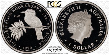 1999-P $1 Kookaburra Ag PR69DCAM