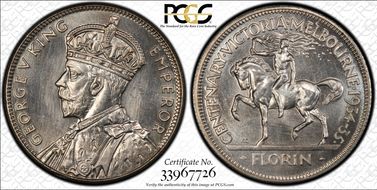 1934-35 Florin Centennial KM-33  Ag MS64