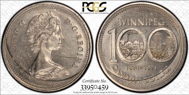 1974 $1 Winnipeg - Single Yoke AU58