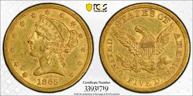1865-S $5 AU55