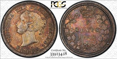 1858 5C Small Date MS63
