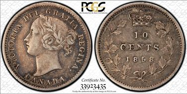 1858 10C 1st 8/5 VF35