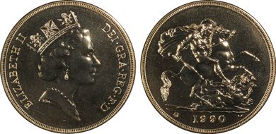 1990-U £5 S-SE4 St. George MS68