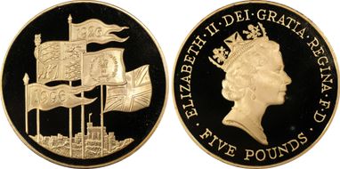 1996 £5 S-L3 Elizabeth II Birthday Au PR68DCAM