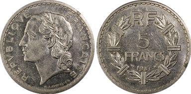 1937 5 Fr Gad-760 AU58+