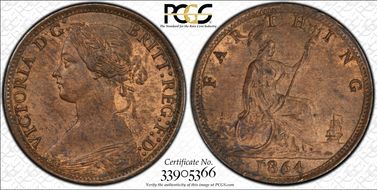 1864 1/4D S-3958 Bun Head MS63BN