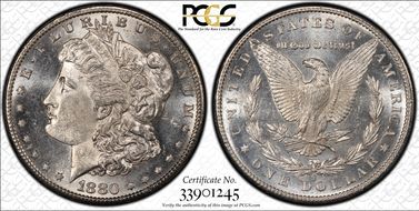 1880/79-S $1 VAM 9, Doubled 18-0 MS62