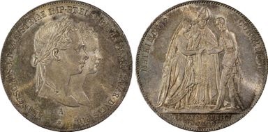 1854-A "Gulden" Franz Joseph Wedding X-M1  Ag MS64