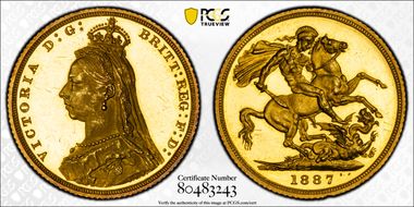 1887 Sov S-3866B 2nd Obv, 13 Pearls, Low JEB PR63DCAM