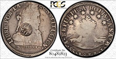 (1834-37) 8 R KM-100 C/M on Bolivia 8S F12