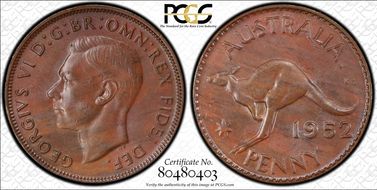 1952 A. (p) 1D Melbourne reverse Wedge serif 2 MS63BN