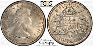 1953(m) Florin Large Reverse Denticles MS64