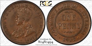 1922 1D English obverse MS63BN