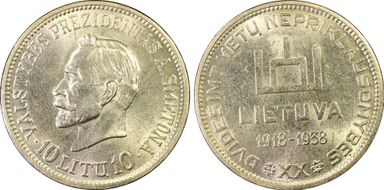 1938 10 Litu Republic ↑↑ KM-84 Ag MS62