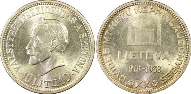 1938 10 Litu Republic ↑↑ KM-84 Ag MS63