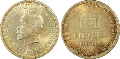 1938 10 Litu Republic ↑↑ KM-84 Ag MS63
