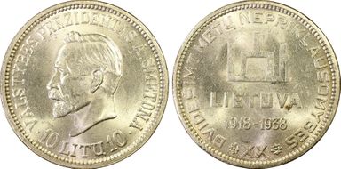 1938 10 Litu Republic ↑↑ KM-84 Ag MS64+