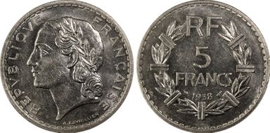 1938  5 Fr Gad-760 Nickel MS63