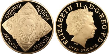 2008 £5 S-L18 Elizabeth I Au PR69DCAM