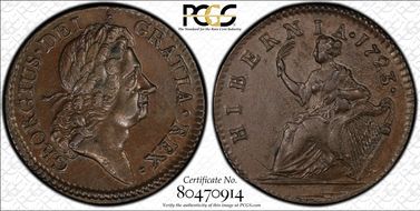 1723 Farth Hibernia, DEI.GRATIA AU58+ BN