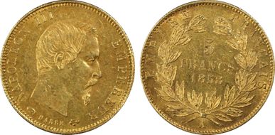 1858-A 5 Fr Gad-1001 F-501 Au AU58