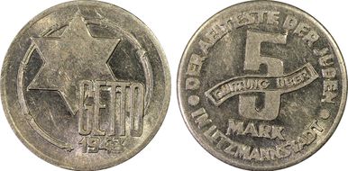 1943 5 Mk Lodz Ghetto Aluminum MS62