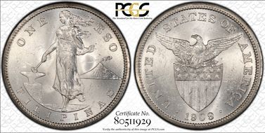 1909-S Peso KM-172  Ag MS63