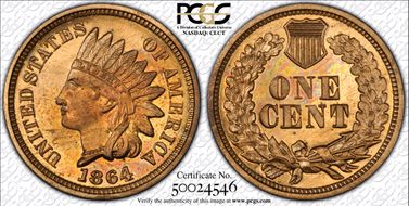 1864 1C Bronze PR64RD