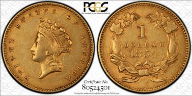 1854 G$1 Type 2 AU50