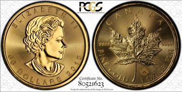 2015 $50 Maple Leaf/Au MS68